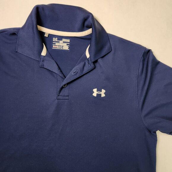 Under Armour 1251484 Men's UA Freedom Logo Short Slv. Polo Golf Shirt Navy - Picture 6 of 7